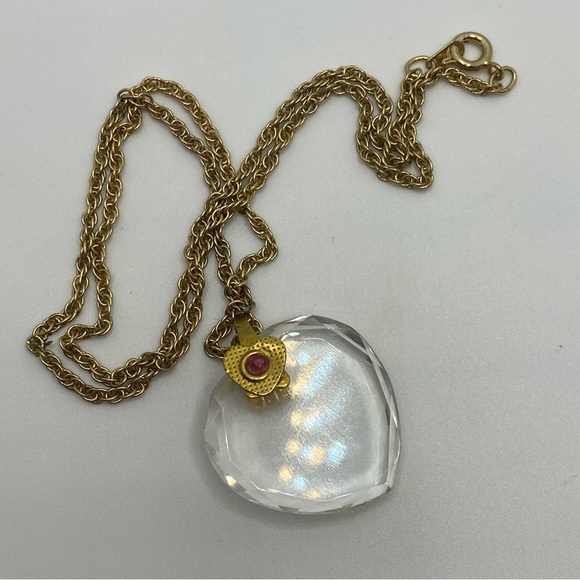 Clear Heart Crystal Pendant With Red Rhinestone And Chain - Picture 6 of 13